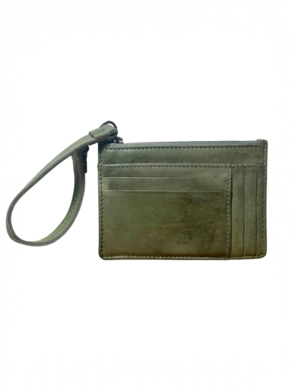 Rustic Green Genuine Leather Wristlet Wallet Zip Card Holder with a Strap NWOT